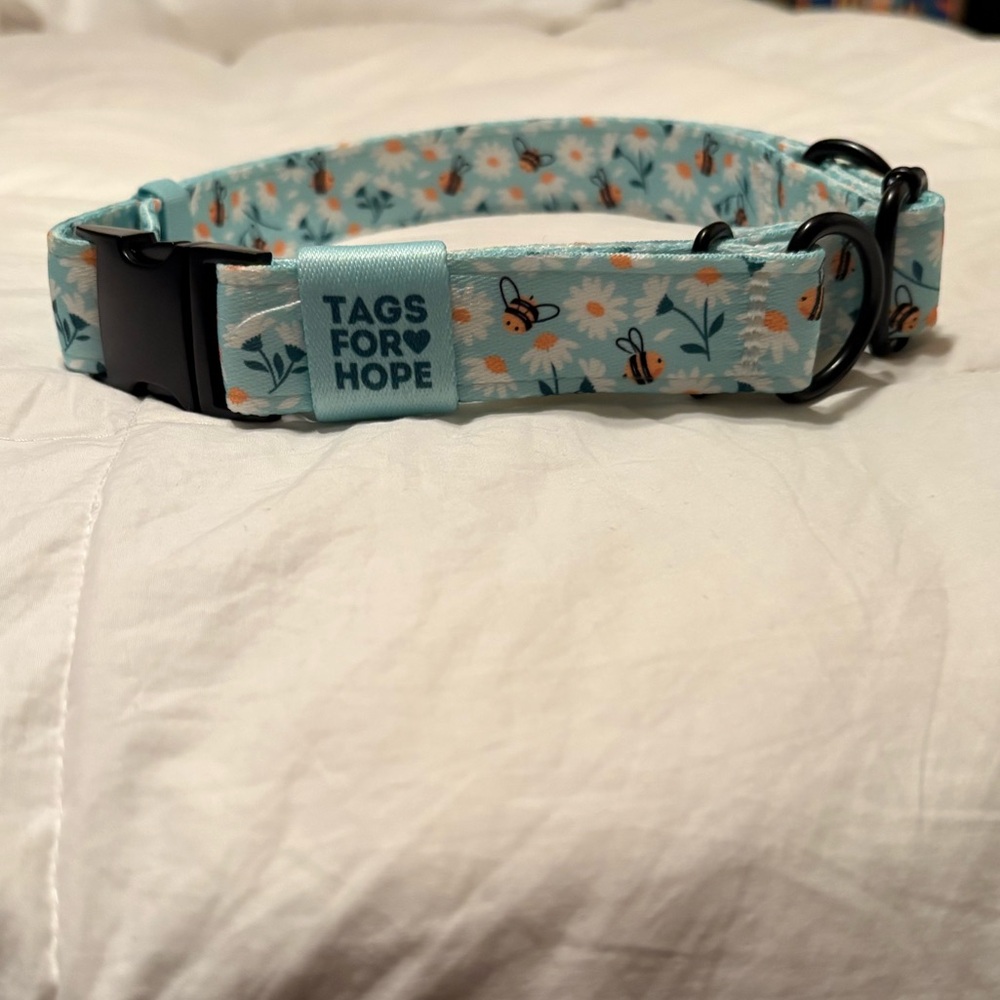 Tags For Hope Bee Print Teal Dog Collar